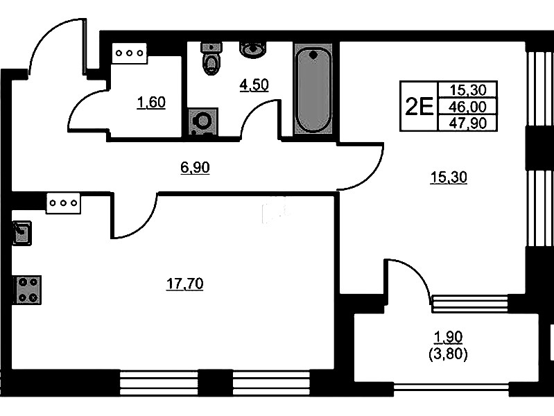 1-комнатная квартира 47.9 м², 13/13 эт., ЖК «Тайм Сквер»